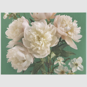 Weiße/rosa Pfingstrosen mit Frühlingsblumen-Decoup Seidenpapier