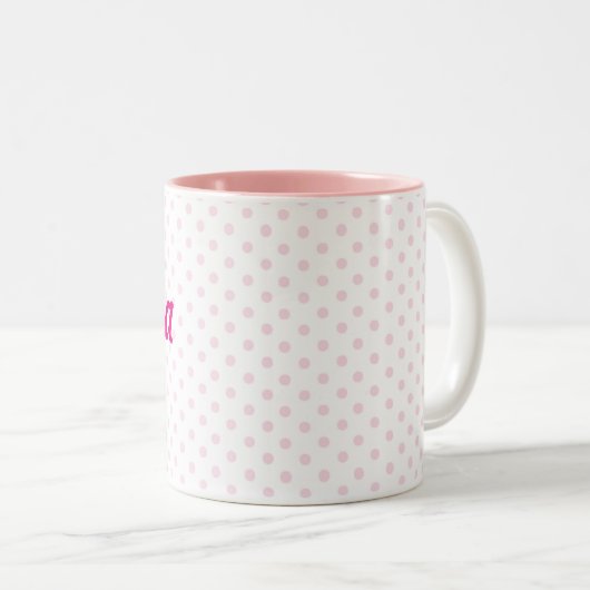 Weiße rosa Polkapunkte ♥ TASSE ♥ EMMAS girly (VorderseiteRechts)