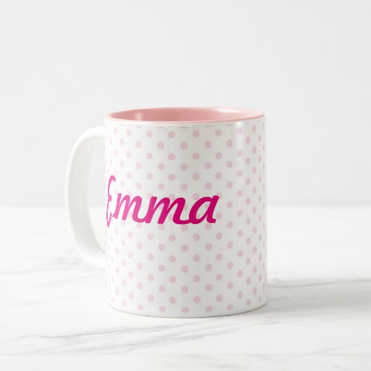Weiße rosa Polkapunkte ♥ TASSE ♥ EMMAS girly (Vorderseite Links)