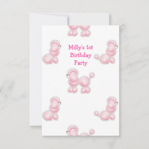 Weiße rosa Poodle 1. Geburtstagsfeier Einladung