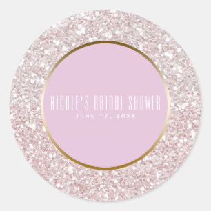 Weiße Rosa Rosen Gold Glitter Glam Hochzeitsgunst Runder Aufkleber
