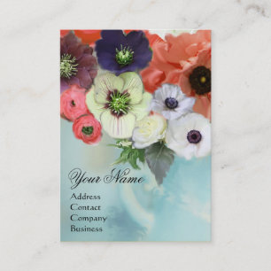 WEIßE ROSA ROTE ROSEN UND ANEMONE BLUMEN MONOGRAMM VISITENKARTE