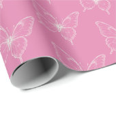 Weiße rosa Schmetterlinge Geburtstag Geschenkpapier (Rolleneckpunkt)