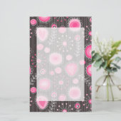 Weiße, rosa und blaue Herzen und Blume blühend Briefpapier (Stehend Vorderseite)