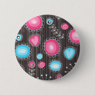 Weiße, rosa und blaue Herzen und Blume blühend Button