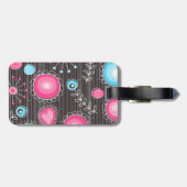 Weiße, rosa und blaue Herzen und Blume blühend Gepäckanhänger (Rückseite horizontal)