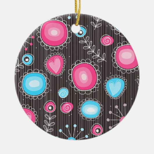 Weiße, rosa und blaue Herzen und Blume blühend Keramikornament (Vorne)