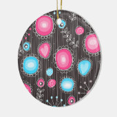 Weiße, rosa und blaue Herzen und Blume blühend Keramikornament (Links)