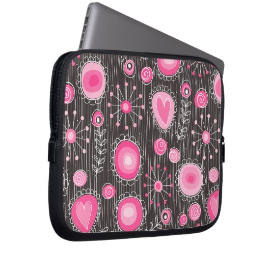 Weiße, rosa und blaue Herzen und Blume blühend Laptopschutzhülle (Vorne Rechts)