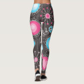Weiße, rosa und blaue Herzen und Blume blühend Leggings (Rückseite)