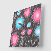 Weiße, rosa und blaue Herzen und Blume blühend Quadratische Wanduhr (Winkel)