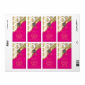 Weiße, rosa und goldene Damast Hochzeitsweinflasch (Vorne)