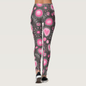 Weiße, rosa und graue Herzen und Blume, blumenreic Leggings (Rückseite)