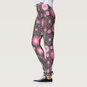 Weiße, rosa und graue Herzen und Blume, blumenreic Leggings (Links)