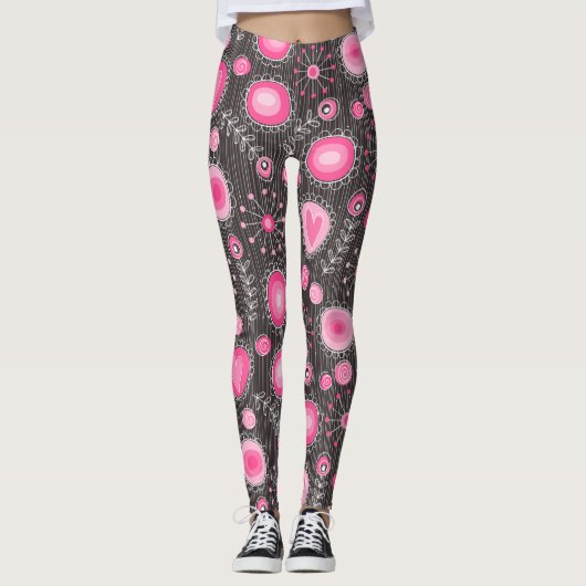Weiße, rosa und graue Herzen und Blume, blumenreic Leggings (Vorderseite)