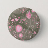 Weiße rosa und graue Herzen, Vögel und Blume Button (Vorderseite)