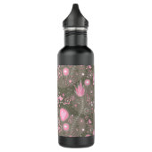 Weiße rosa und graue Herzen, Vögel und Blume Edelstahlflasche (Links)