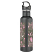 Weiße rosa und graue Herzen, Vögel und Blume Edelstahlflasche (Rückseite)