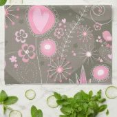 Weiße rosa und graue Herzen, Vögel und Blume Küchentuch (Gefaltet)