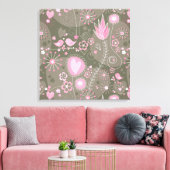 Weiße rosa und graue Herzen, Vögel und Blume Leinwanddruck (Insitu (Wohnzimmer))
