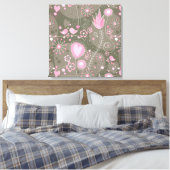 Weiße rosa und graue Herzen, Vögel und Blume Leinwanddruck (Insitu (Schlafzimmer))