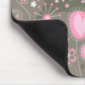 Weiße rosa und graue Herzen, Vögel und Blume Mousepad (Ecke)