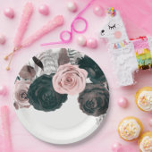 Weiße rosa und schwarze Blumengrün Weiße Hochzeit Pappteller (Party)