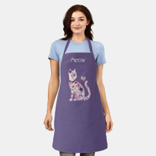 Weiße rosa violette Herzen Florale Katzen-Geburtst Schürze