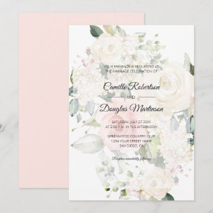 Weiße rosa Wasserfarbe Floral Hochzeit Einladung