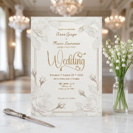 Weiße Rose 3D-Papierschnitteffekt Faux-Gold-Hochze Einladung