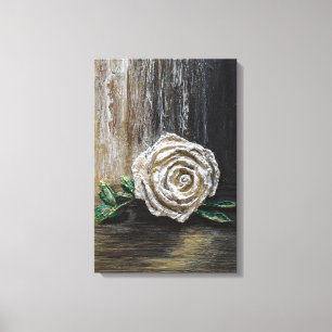 Weiße Rose Acrylmalerei  Leinwanddruck