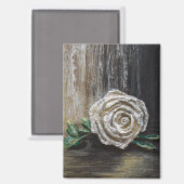 Weiße Rose Acrylmalerei  Magnet (Vorderseite/Rückseite)