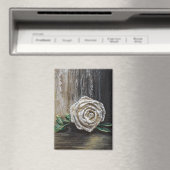 Weiße Rose Acrylmalerei  Magnet (In Situ (Geschirrspüler))