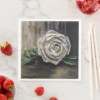 Weiße Rose Acrylmalerei Serviette