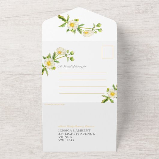 Weiße Rose, Aquarellkunst Blume UAWG All In One Einladung (Außenbereich)