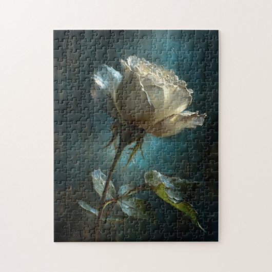 Weiße Rose auf Aquamarin gestrichenem Hintergrund Puzzle (Vertikal)