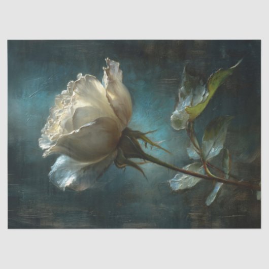 Weiße Rose auf Aquamarin gestrichenen Hintergrund  Seidenpapier (Vorderseite)