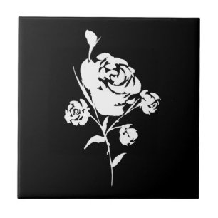 Weiße Rose auf schwarz Fliese