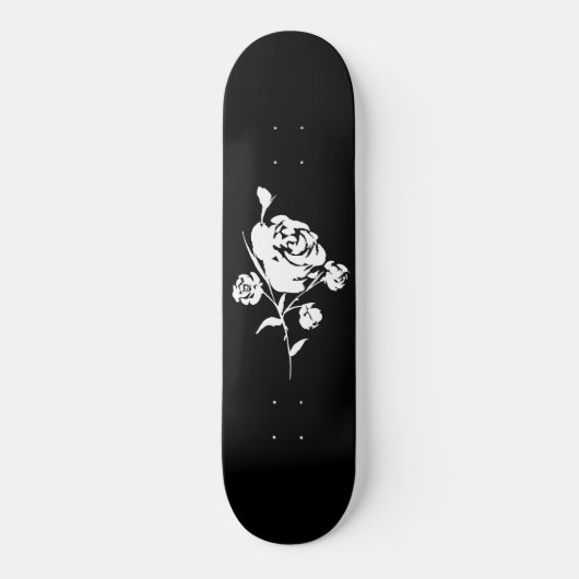 Weiße Rose auf Schwarz Skateboard (Vorderseite)
