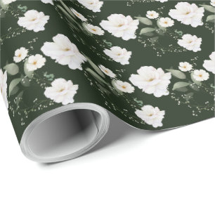 Weiße Rose auf schwarzem Blumen-Geschenkverpackung Geschenkpapier