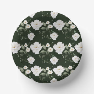 Weiße Rose auf schwarzem Hintergrund Floral   Pappteller