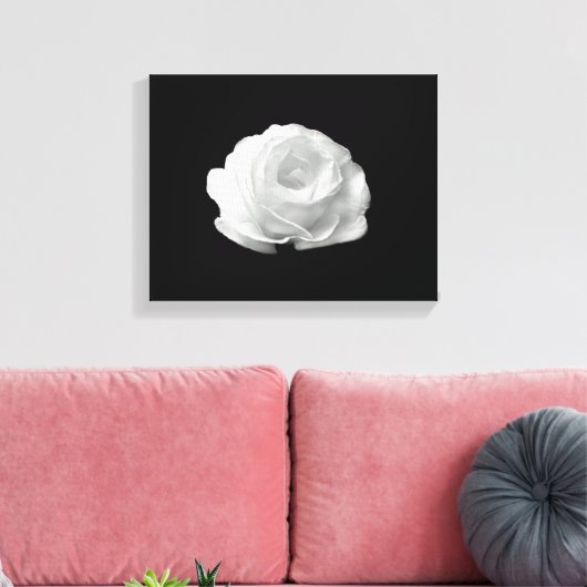 Weiße Rose auf schwarzem Hintergrund verstärkte Le Leinwanddruck (Insitu (Wohnzimmer))
