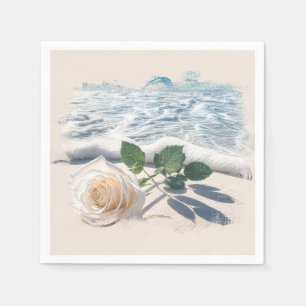 Weiße Rose auf Strand Sand Serviette