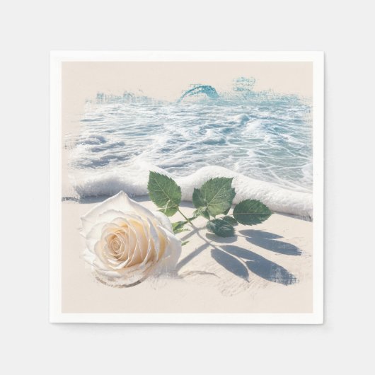 Weiße Rose auf Strand Sand Serviette (Vorderseite)
