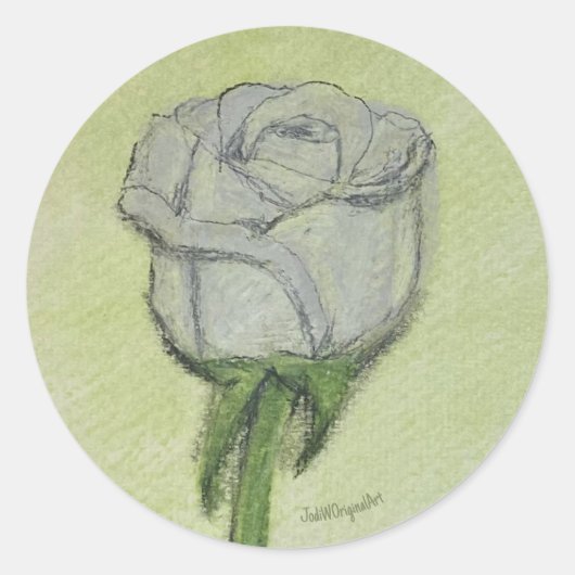 Weiße Rose Aufkleber handgezeichnetes Originalkuns (Vorderseite)