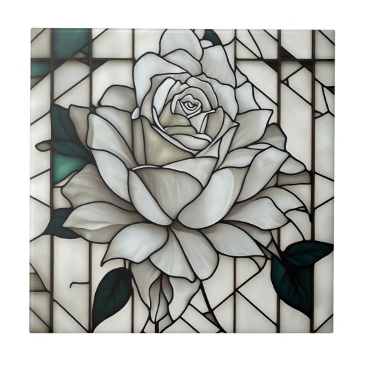 Weiße Rose aus Hartglas Fliese (Vorderseite)