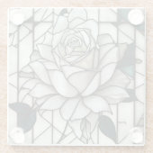 Weiße Rose aus Hartglas Glasuntersetzer (Rückseite)