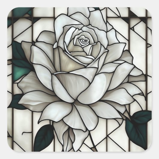 Weiße Rose aus Hartglas Quadratischer Aufkleber (Vorderseite)