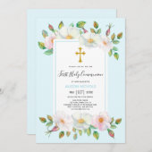 Weiße Rose blass bläulich blühende Blüten Erste Ko Einladung (Vorne/Hinten)