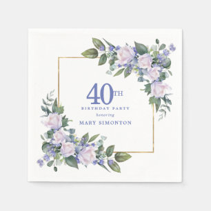 Weiße Rose Blaue Blumen Brauch 40. Geburtstagsfeie Serviette